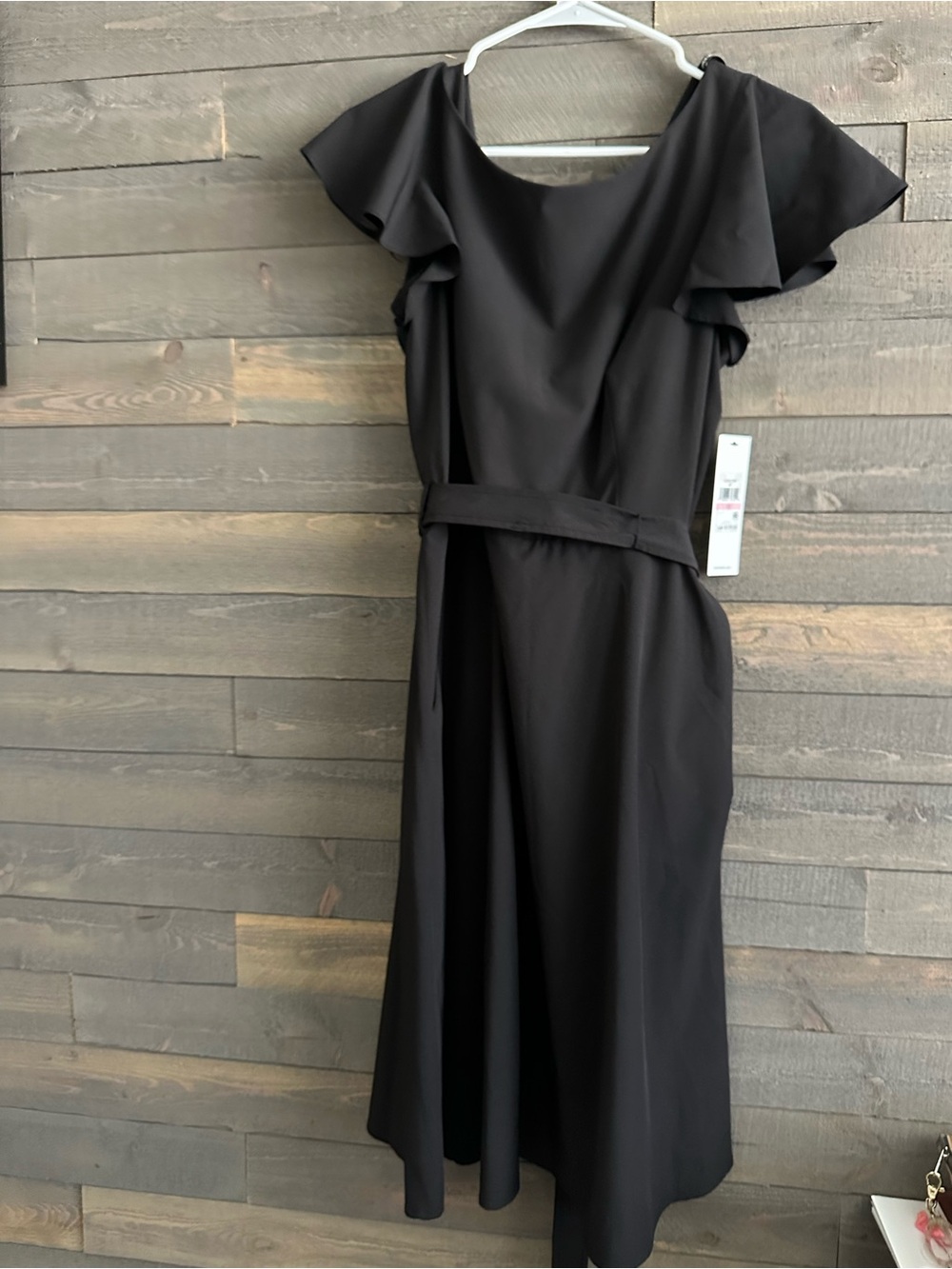 Calvin Klein Black Midi Dress with Flutter Sleeves with pockets